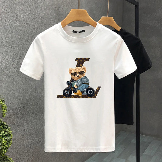 Luxury L Bear Cotton T-Shirt, High Quality Print, Summer Harajuku, Unisex, Short Sleeve