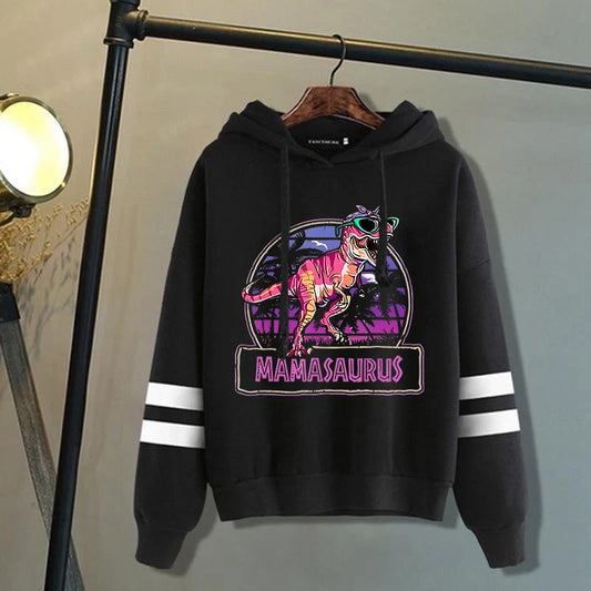 New Women/Mens Hoodies Mother'S Day Mamasaurus Dinosaur Print Hoodies Sweatshirt Winter Casual Streetwear Stripe Pullover