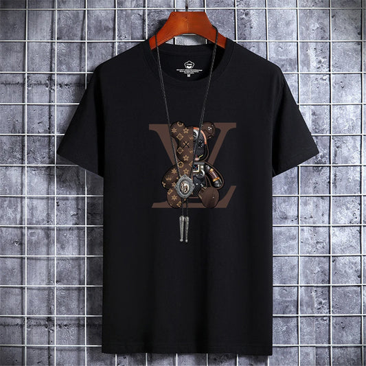 Summer Men's Luxury T-Shirt, Retro Y2K Bear Print, Vintage Cotton, Designer, Short Sleeve, High Quality