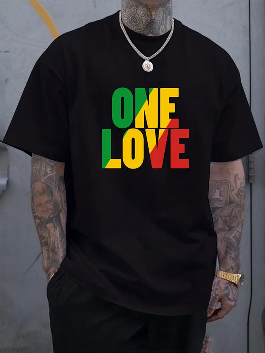 One Love Rasta Jamaican Reggae T-Shirt, Men's Casual Summer, Short Sleeve Street Fashion