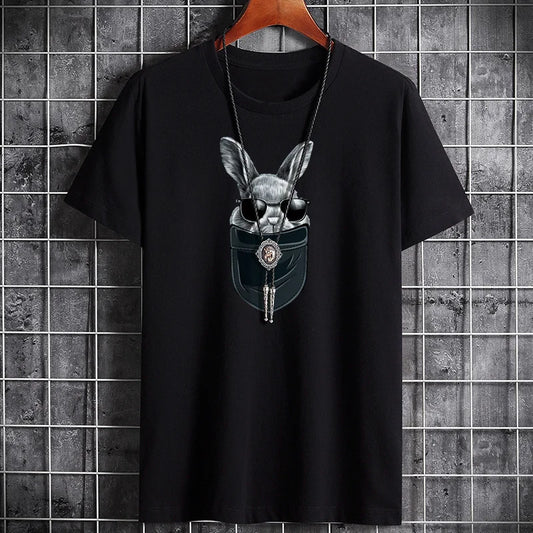 Summer Men's Cotton T-Shirt, Round Neck, Large Cartoon Print, Fashionable, Comfortable & Breathable