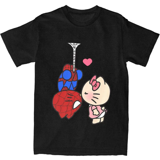 Sanrio Hello Kitty x Spiderman T-Shirt, Y2K, Cotton, Summer Crewneck, Harajuku, Big Size